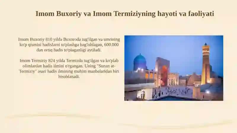 Imom Buxoriy va Imom Termiziyning hadis ilmiga qo'shgan hissalar 3