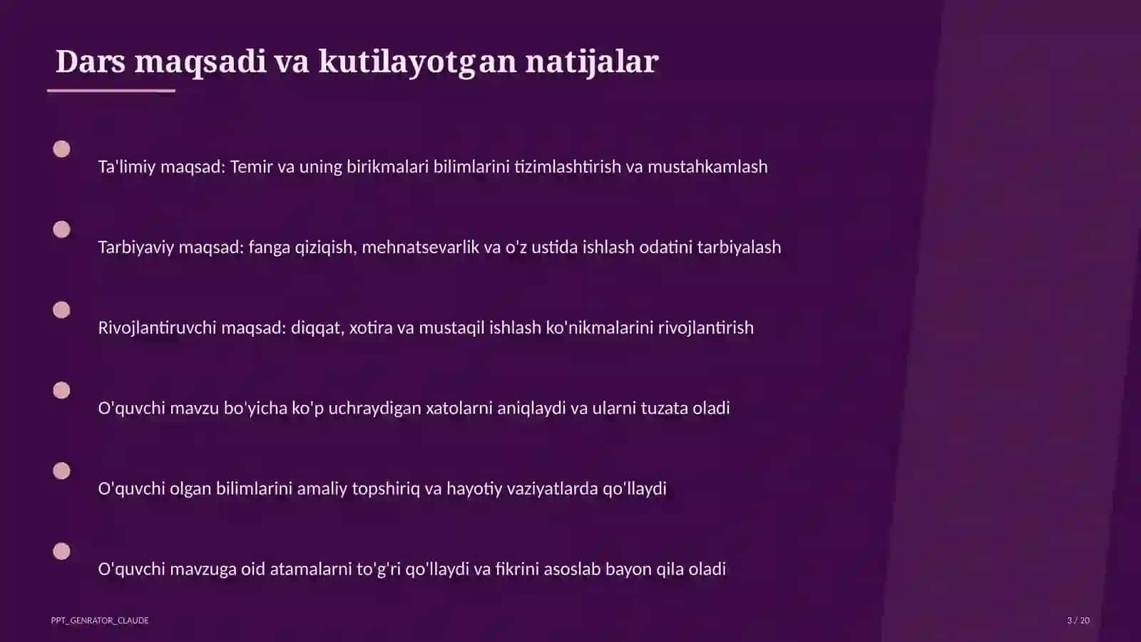 Kimyo (7–11) — takrorlash darsi uchun 3