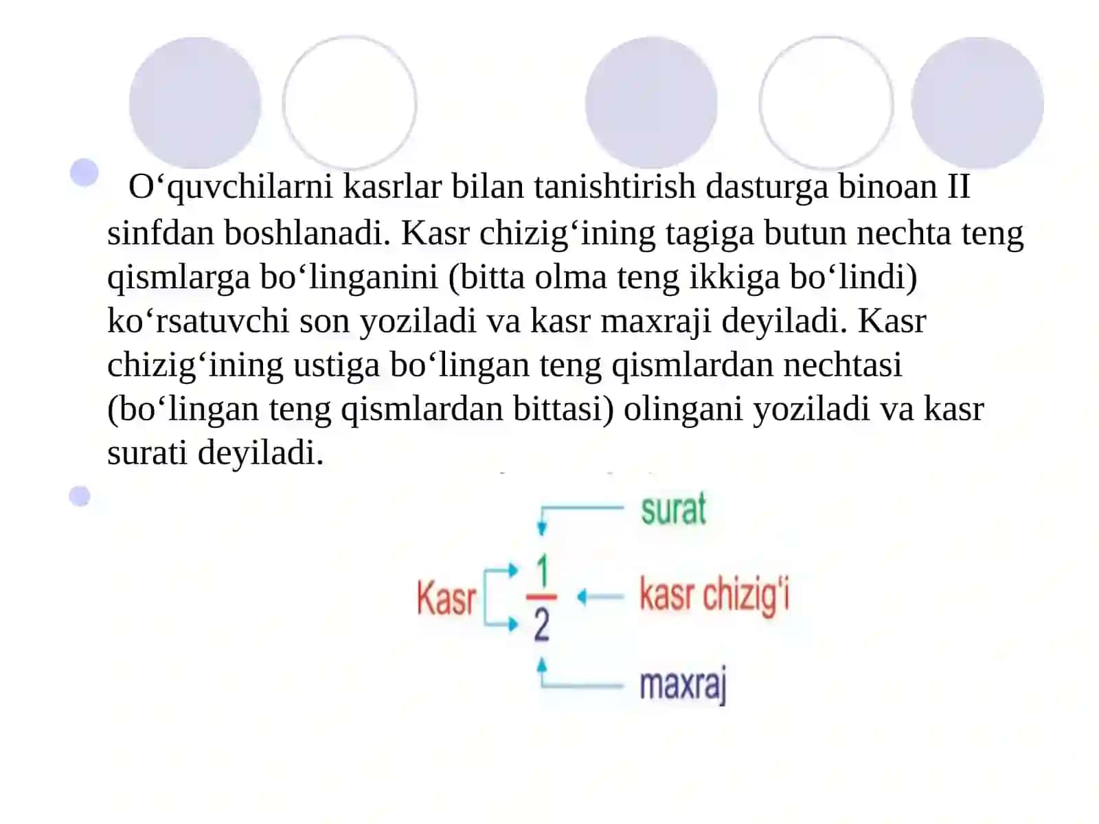 Kasr tushunchasi bilan tanishtirish metodikasi 3