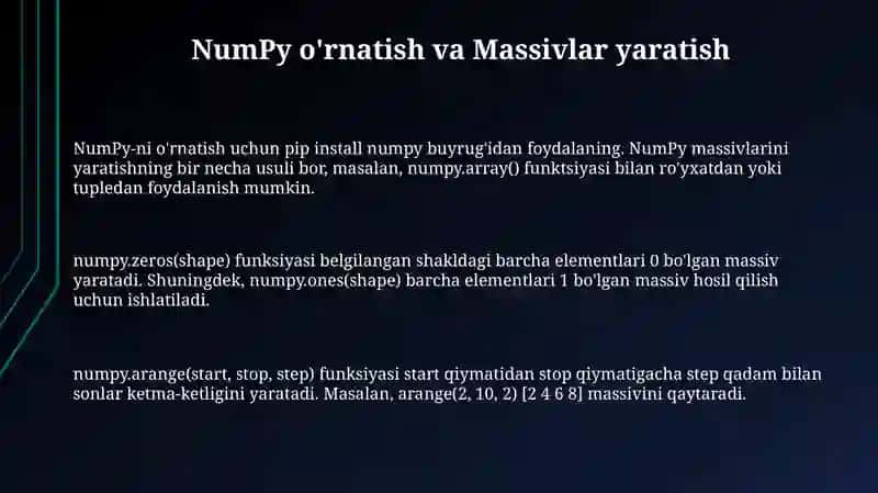 NumPy kutubxonasidan foydalanish 3