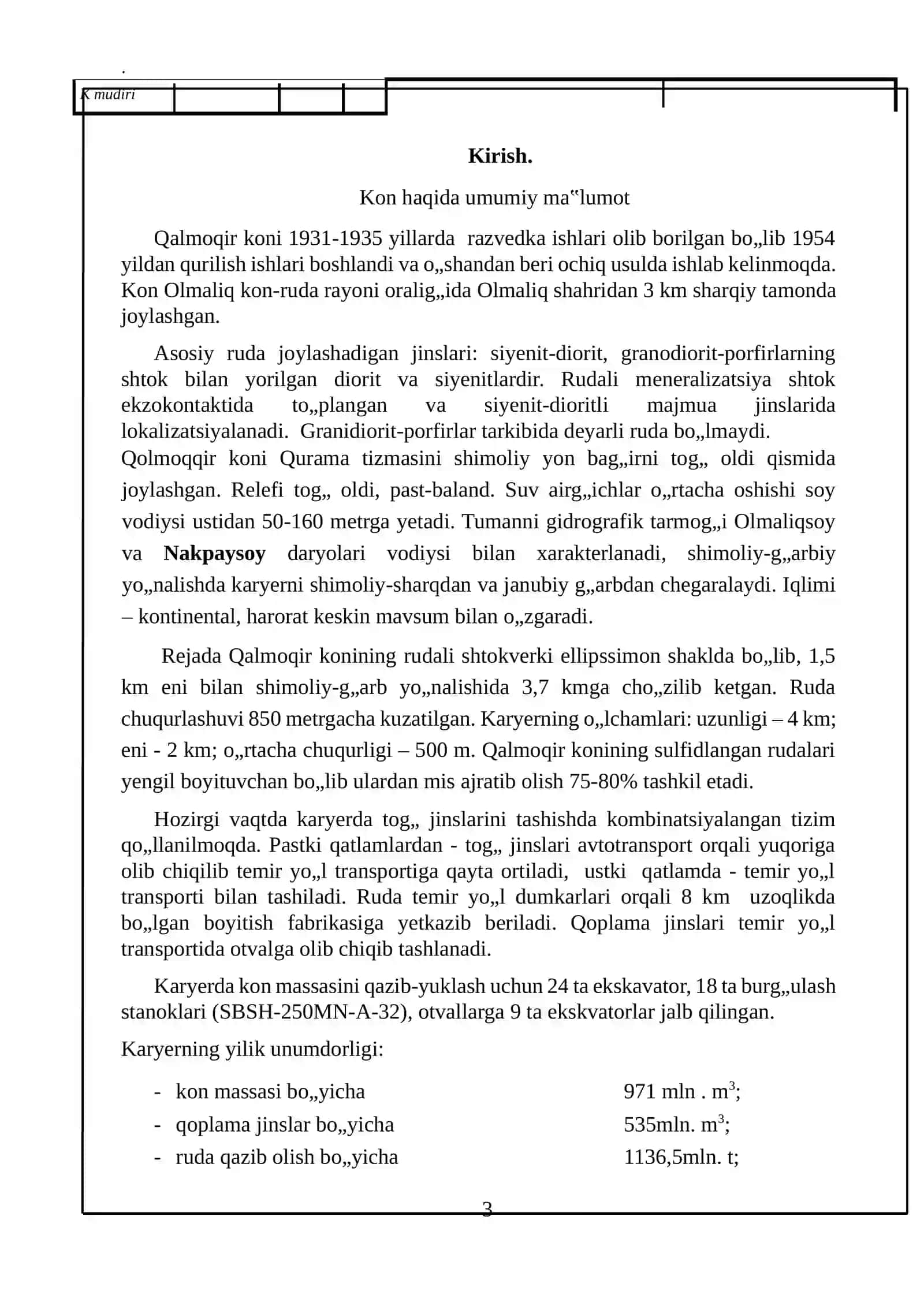 Transport mashinalari kurs loyiha karyer transportini hisoblash 3