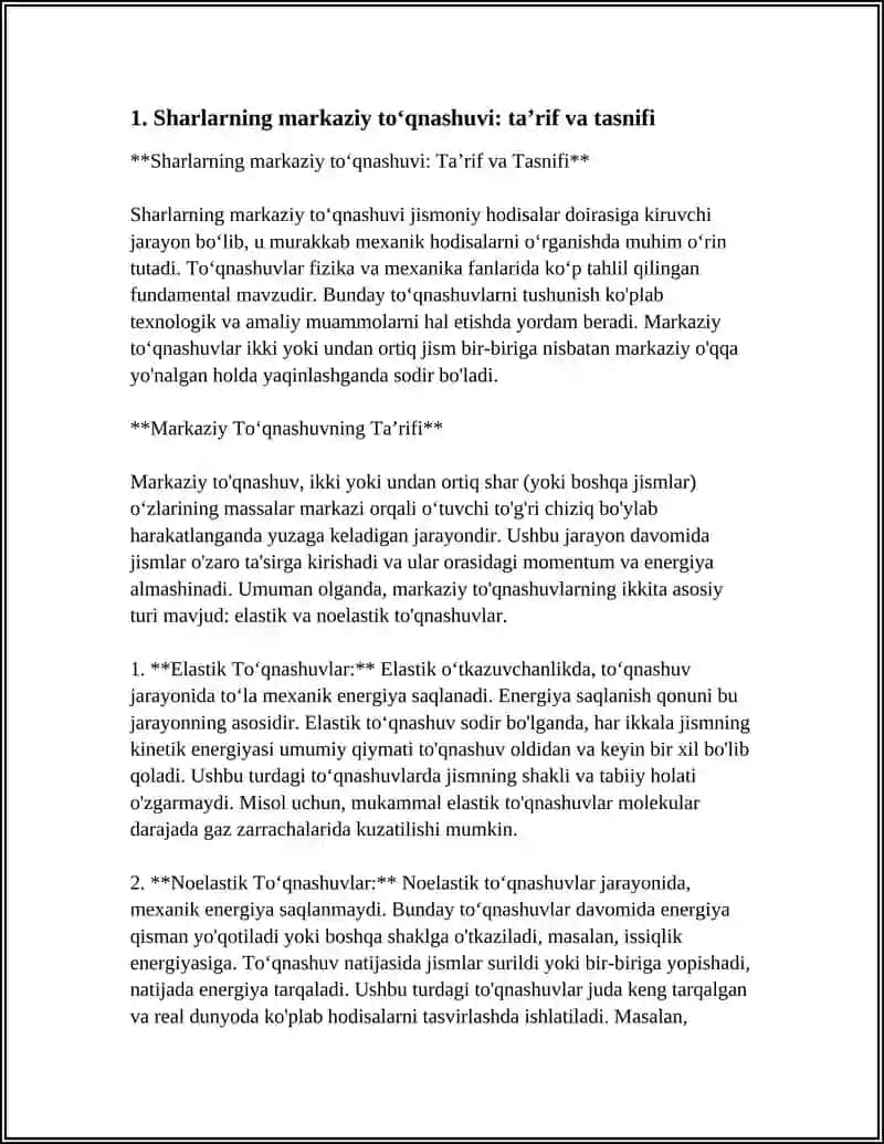 SHARLARNING MARKAZIY TOʻQNASHUVI FIZIKA 3