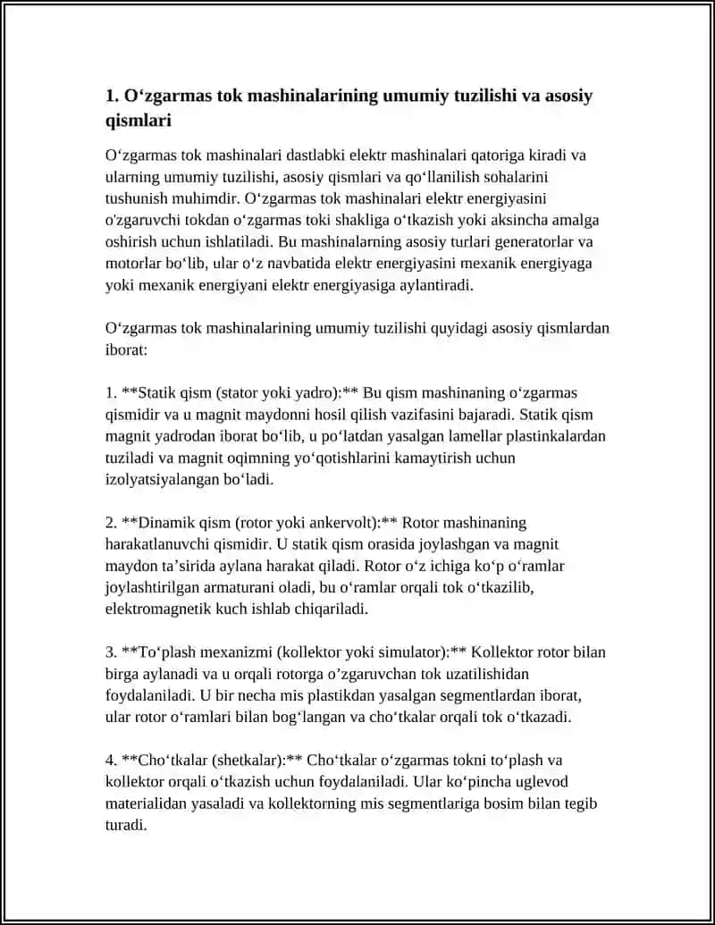 MAXSUS OʻZGARMAS TOK MASHINALARI TUZULISHI VA ISHLASH TARZLARI 3