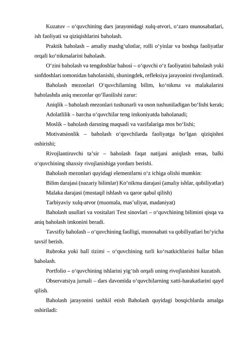 TARBIYA FANINI O'QITISH JARAYONIDA O'QUVCHILARNING BILIM, KO'NIKMA VA MALAKALARINI BAHOLASH 3