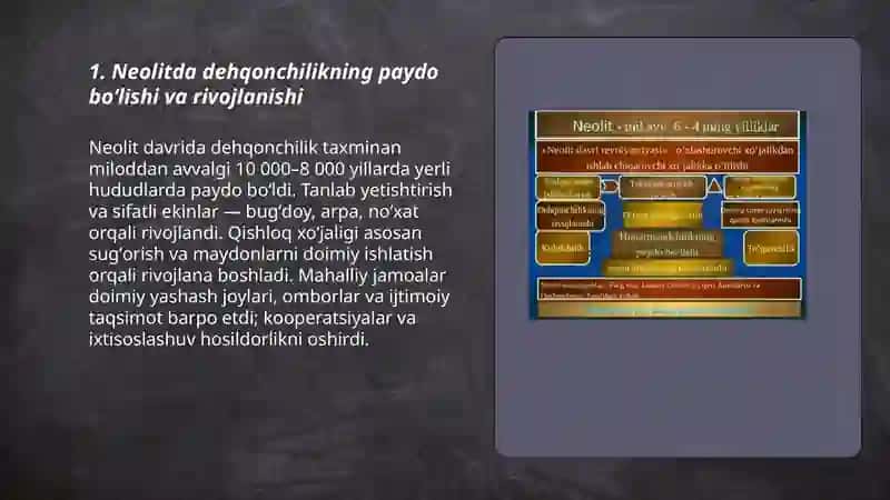Neolit ishlab chiqaruvchi xoʻjaliklarning taraqqiyoti 3