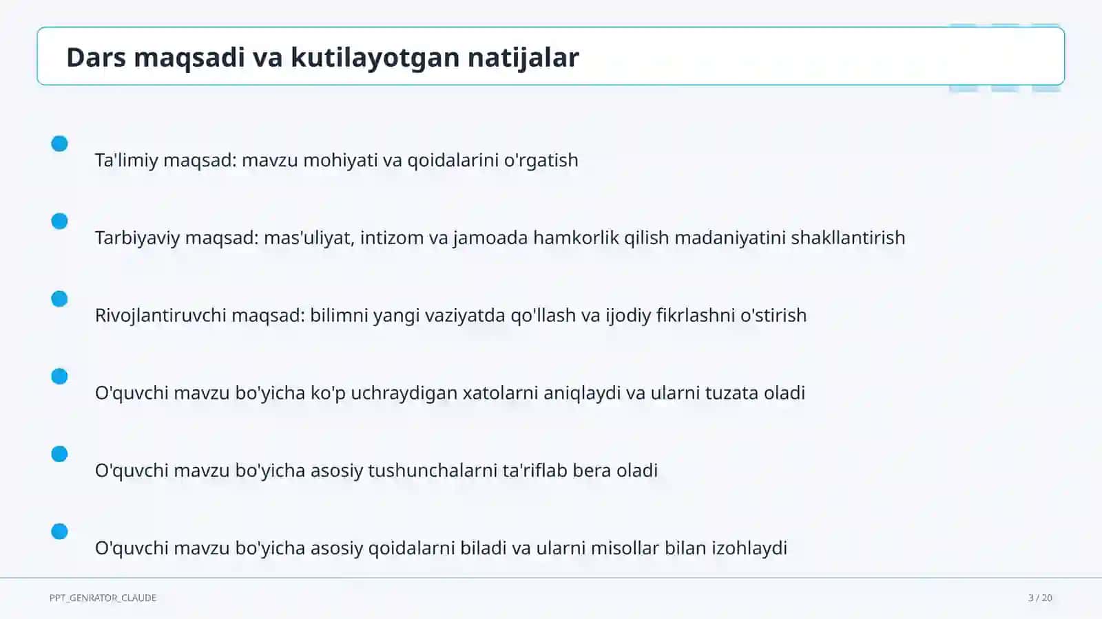 Dolzarb mavzular — maktab va o'qituvchilar (2026) — o'quvchilar uchun 3