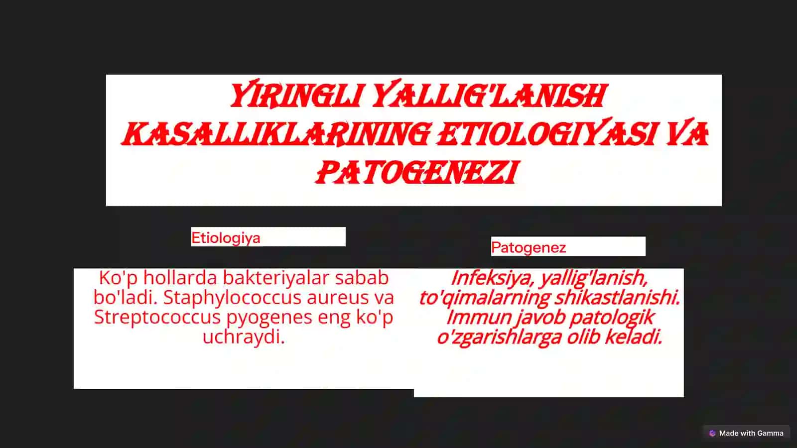Mikrobiologiya, virusologiya, immunologiya fanidan Yiringli yallig'lanish kasalliklari va anaerob infeksiyalarining qo'zg'atuvchilari 3