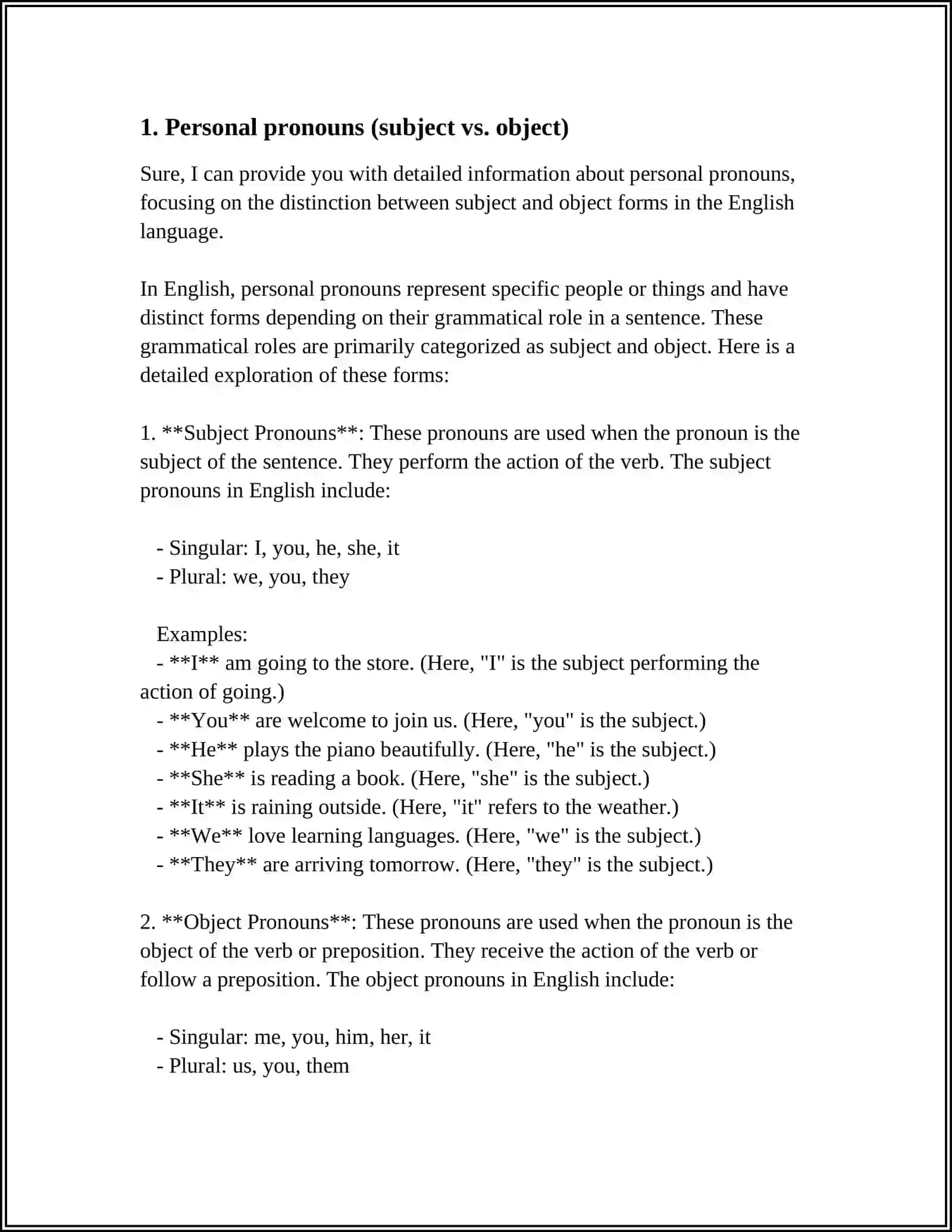 Personal Pronouns (Subject vs. Object) 3