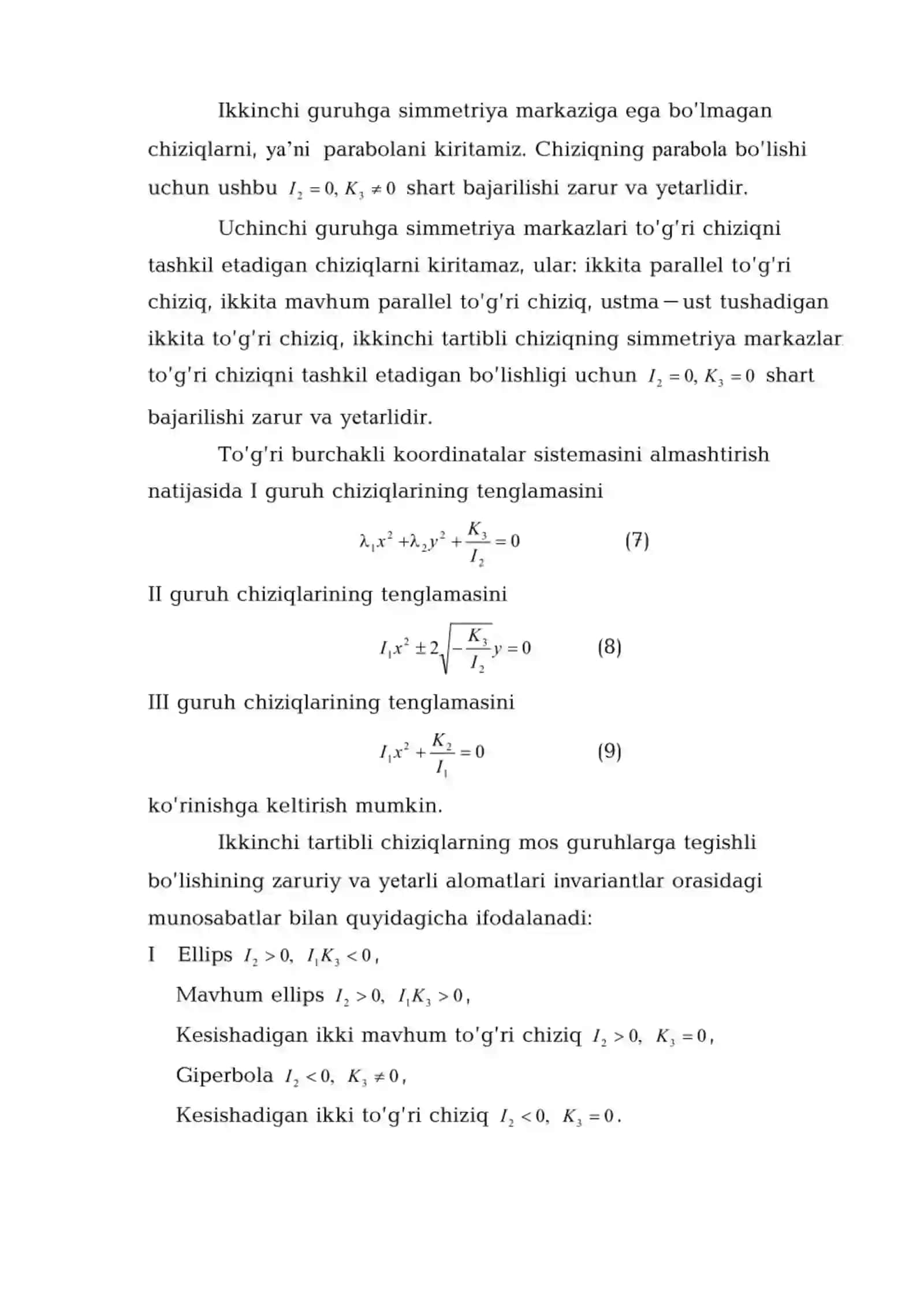 Ikkinchi tartibli chiziqlarning diametrlari 3