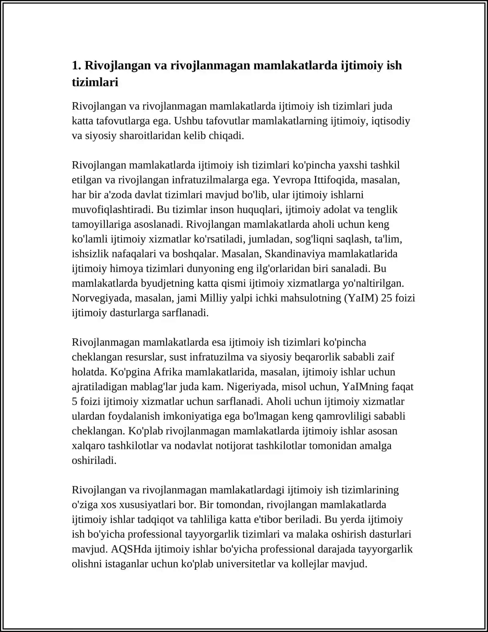 IJTIMOIY ISH BÕYICHA RIVOJLANGAN MAMLAKATLAR IJTIMOIY ISH BÕYICHA RIVIJLANMAGAN MAMLAKATLAR 3