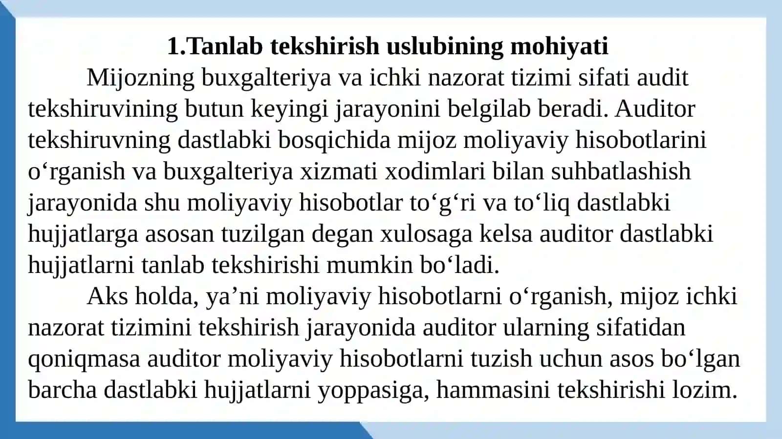 AUDITDA TANLAB TEKSHIRISH USLUBI 3