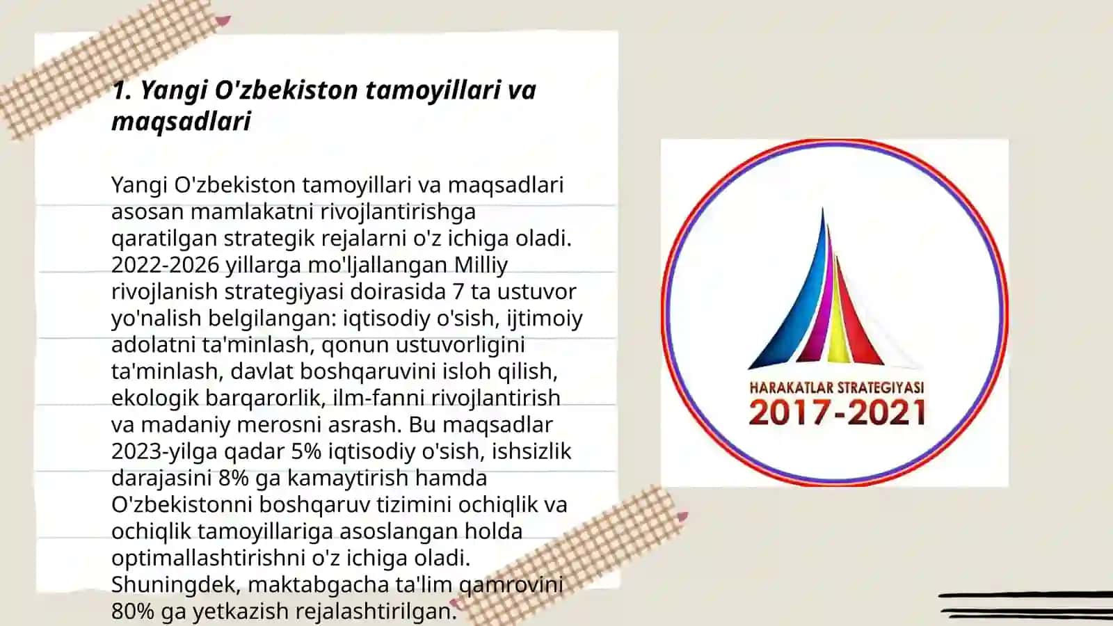 Yangi O'zbekiston Prezidenti Sh.Mirziyoyev rahbarlihi va tashabbusi ostida amalga oshirilayotgan islohotlar 3