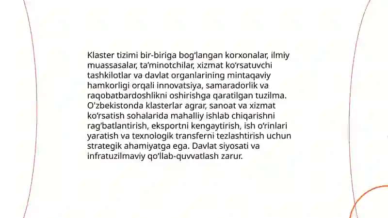 O'ZBEKISTONDA KLASTER TIZIMINI JORIY QILINISHI 3