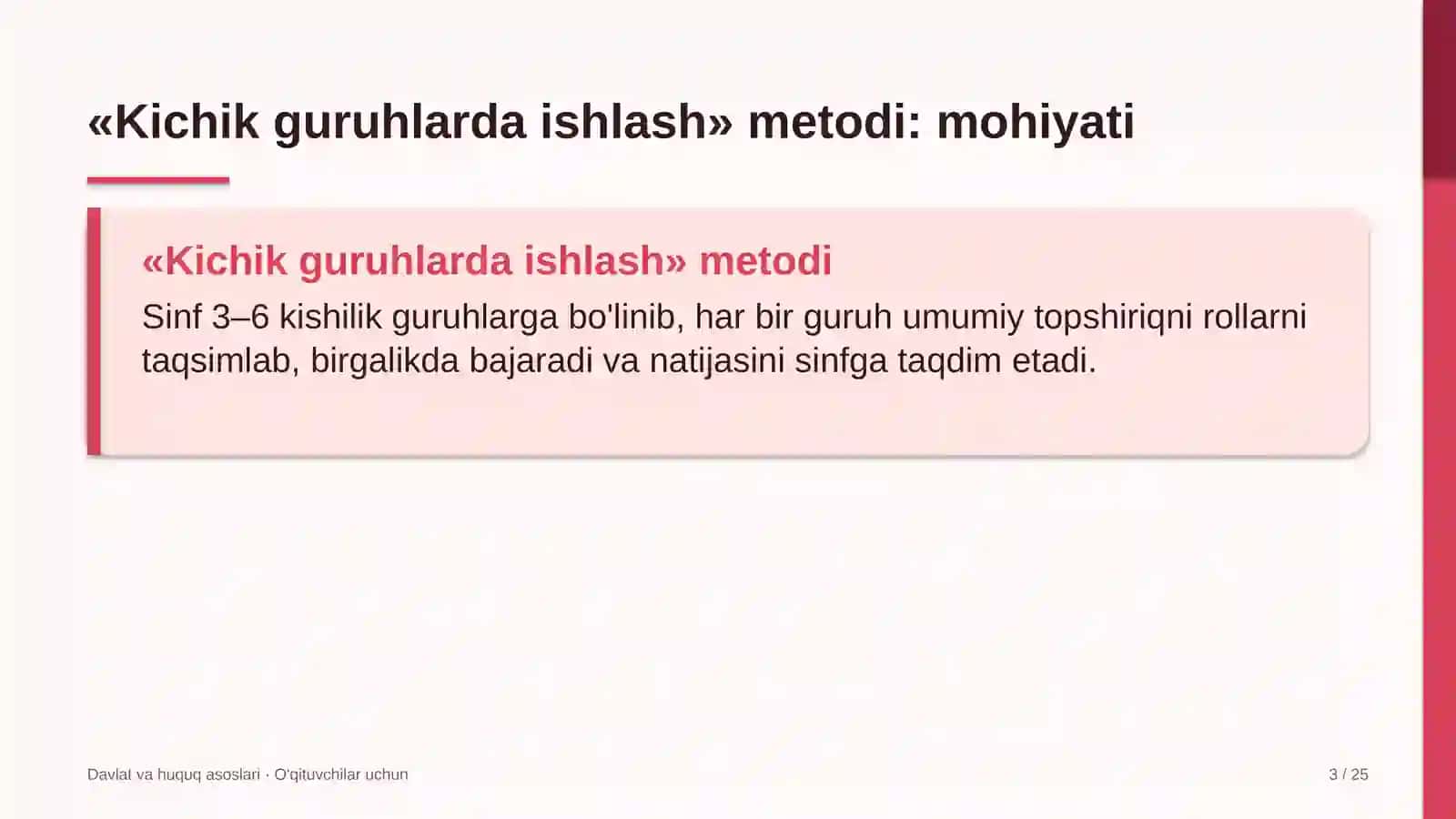 davlat va huquq asoslari darslarida kichik guruhlarda ishlash metodidan foydalanish 3494 3