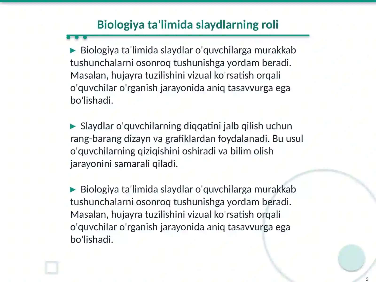 Biologiya fanidan foydalaniladigan slaydlar tayyorlash 3