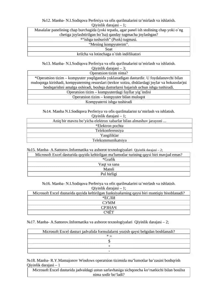 2026-yil Informatikadan atestatsiga tayyorgarlik ko'rish uchun 150 talik test javobi bilaan 3