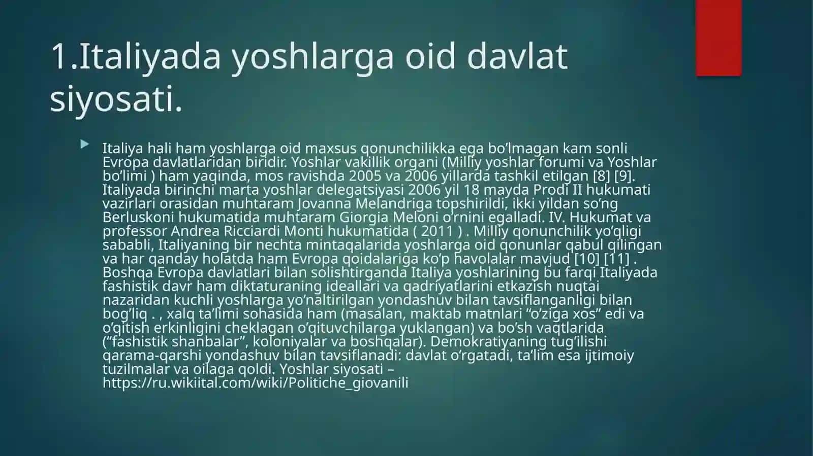 Italiyada yoshlarga oid davlat siyosati. 3
