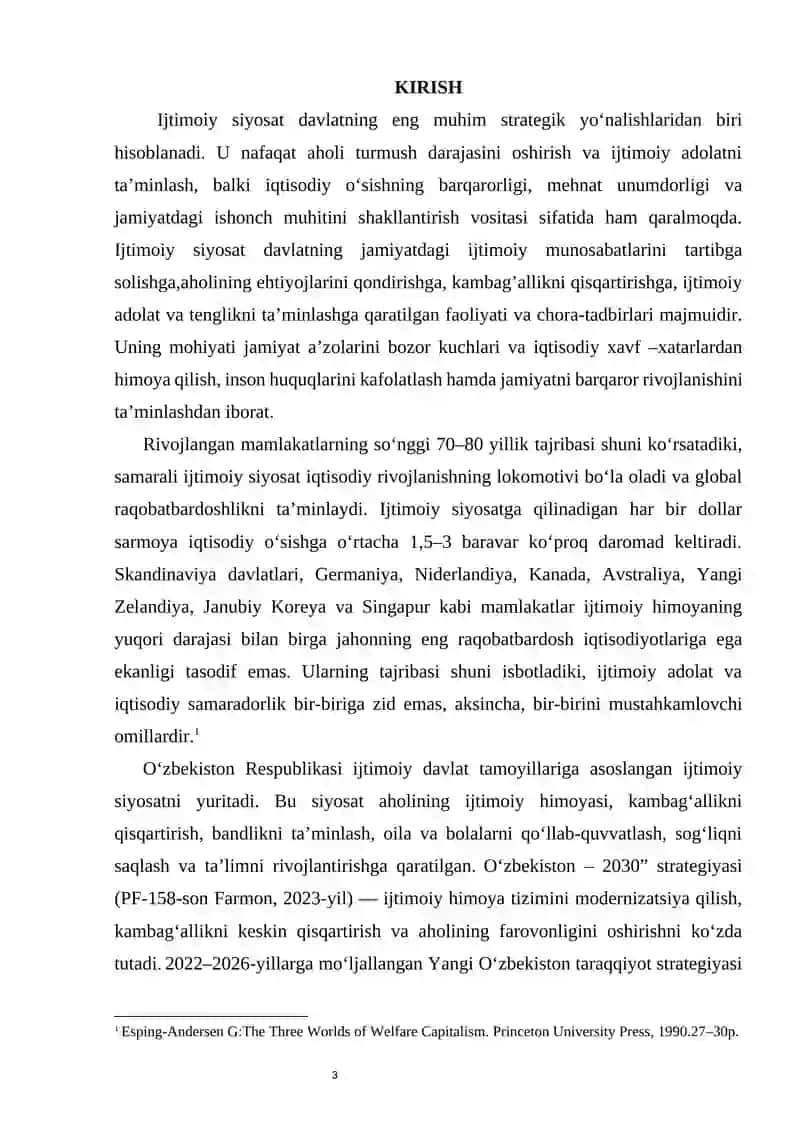 Rivojlangan mamlakatlarda ijtimoiy siyosat sohasidagi tajribalar va ulardan O’zbekistonda foydalanish yo’llari 3