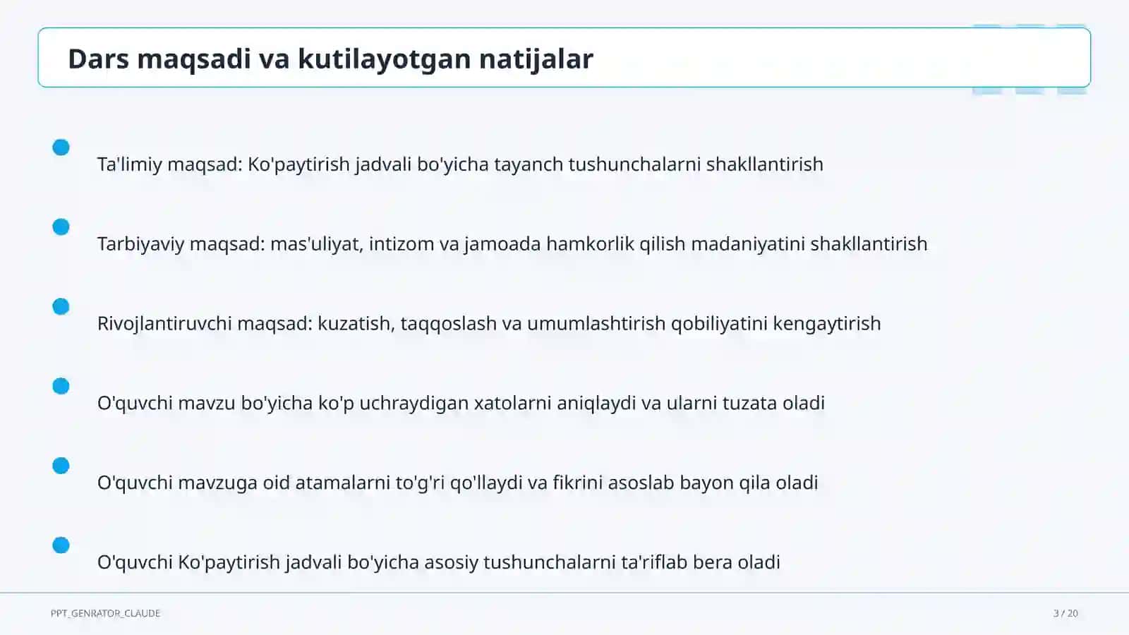 Ko'paytirish jadvali (2-sinf) 3