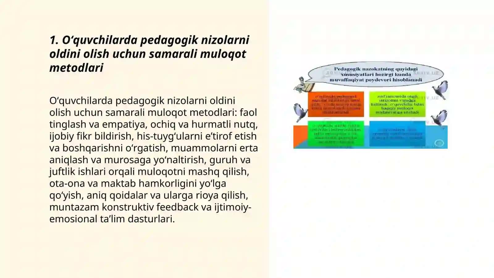 Pedagogik nizolarning oldini olish metodlari va yoʻllari boʻyicha amaliy vazifalarni bajarish 3