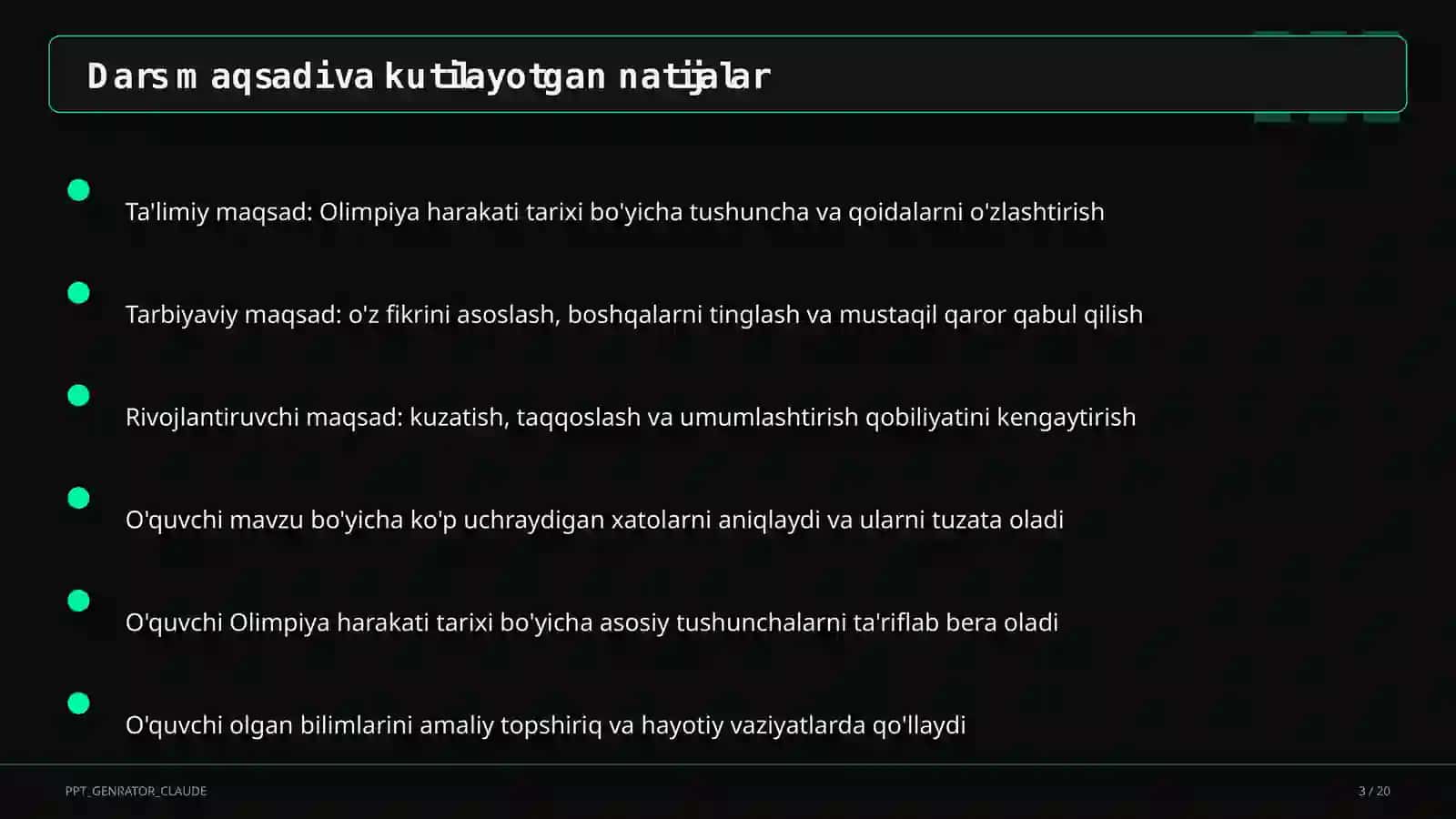 Jismoniy tarbiya (1–11) — takrorlash darsi uchun 3