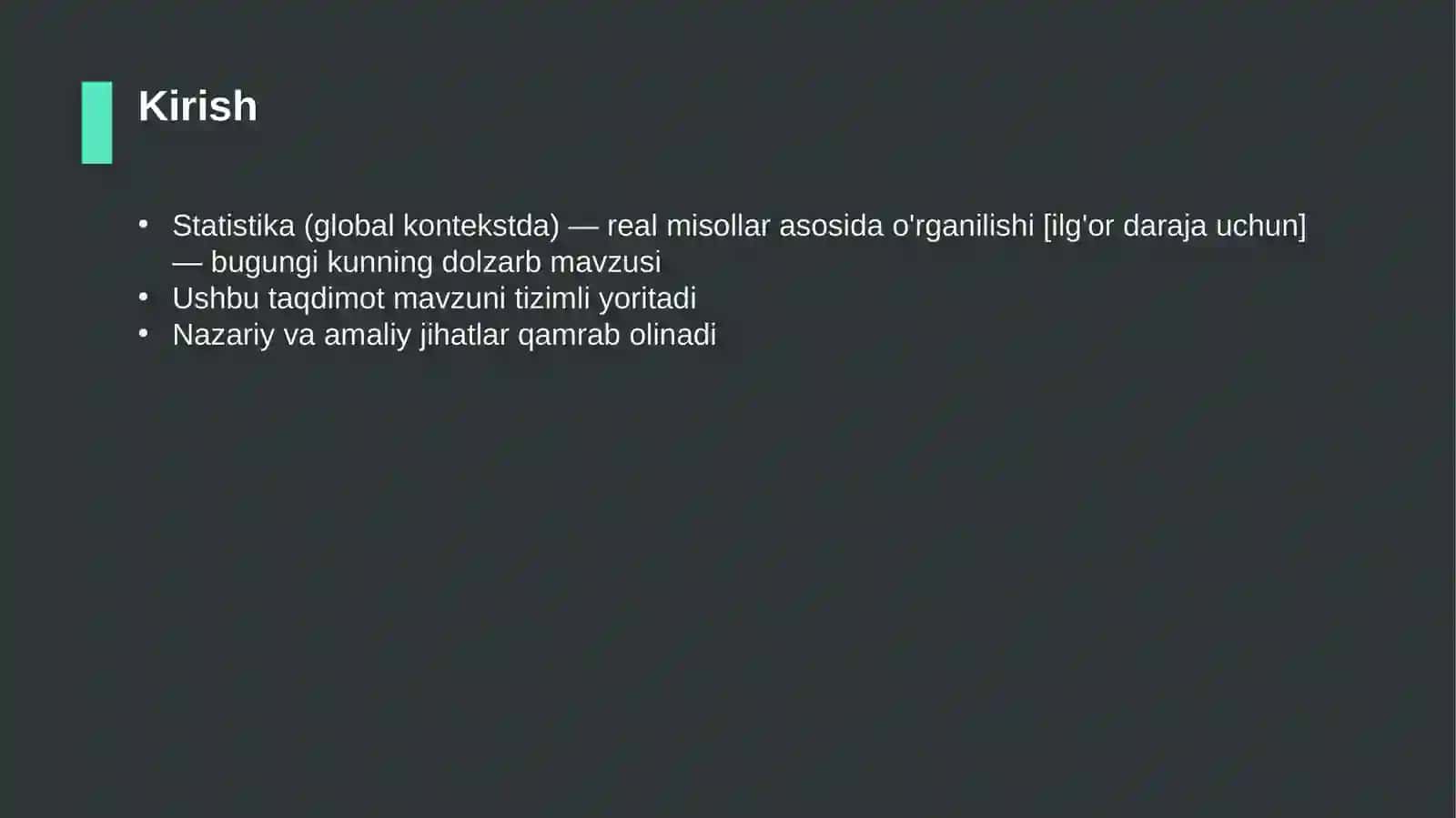 Statistika (global kontekstda) — real misollar asosida o'rganilishi [ilg'or daraja uchun] 3