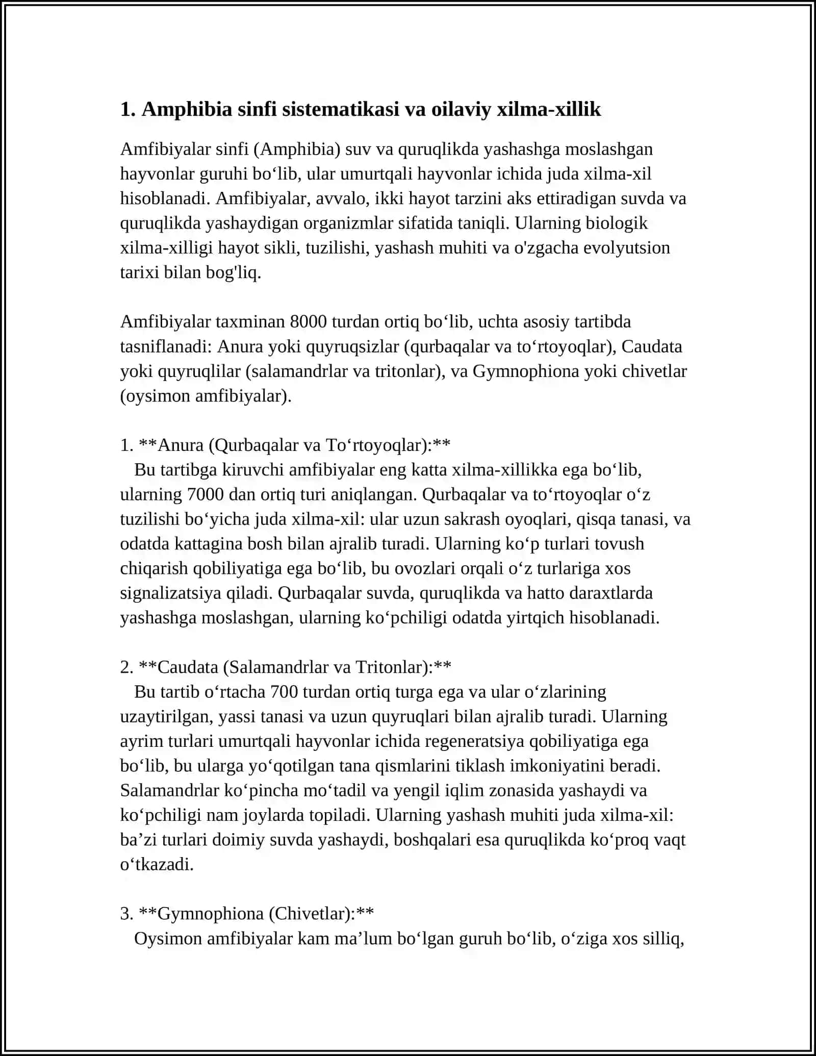 SUVDA HAMDA QURUQLIKDA YASHOVCHILAR (AMPHIBIA) SINFI VAKILLARINING XILMA XILLIGI 3