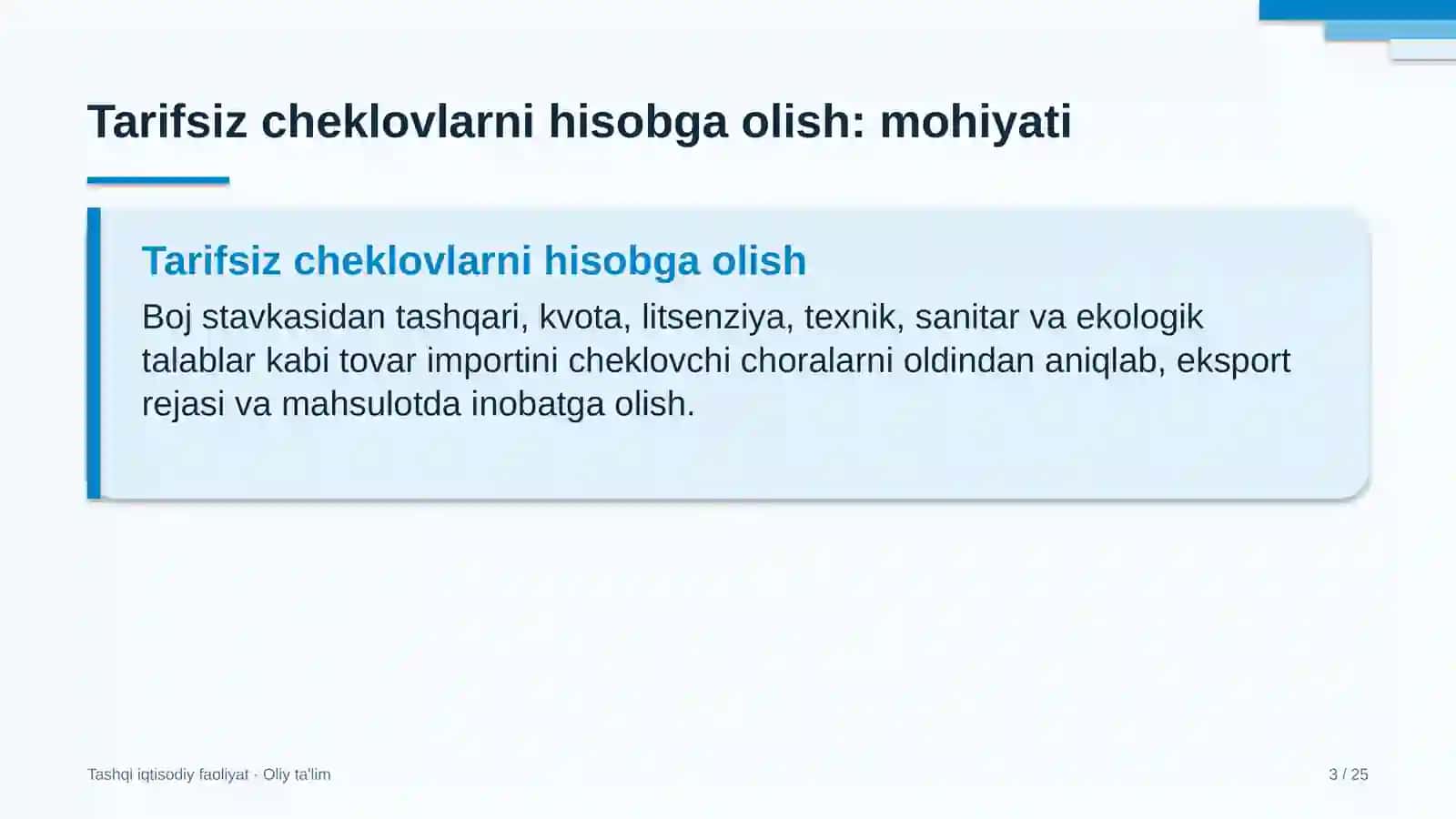 ombor xo'jaligida tarifsiz cheklovlarni hisobga olish 1001 3