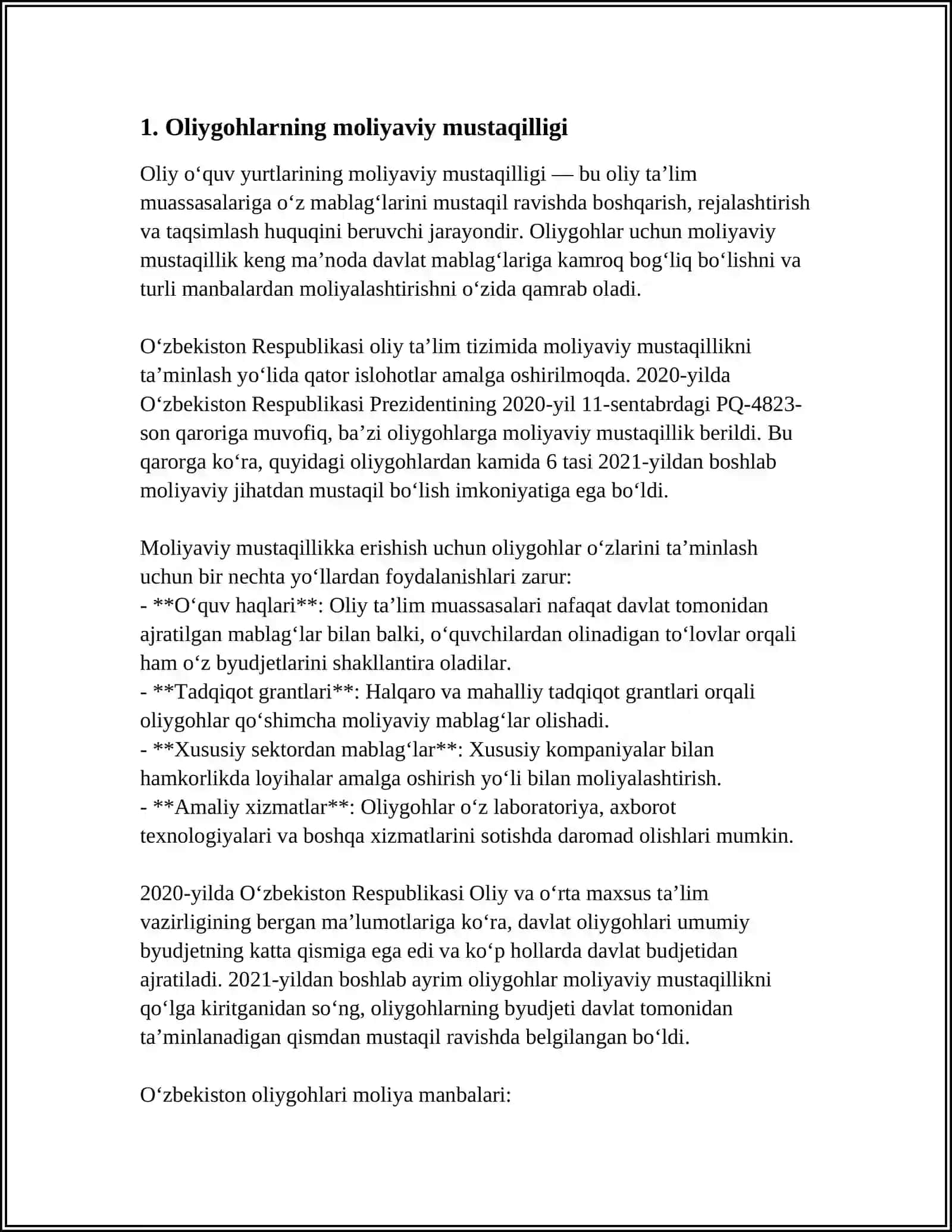 OLIY TA`LIM MUASSASALARI TIZIMIDA AMALGA OSHIRILGAN ISLOHOTLAR VA UNING ISTIQBOLI 3