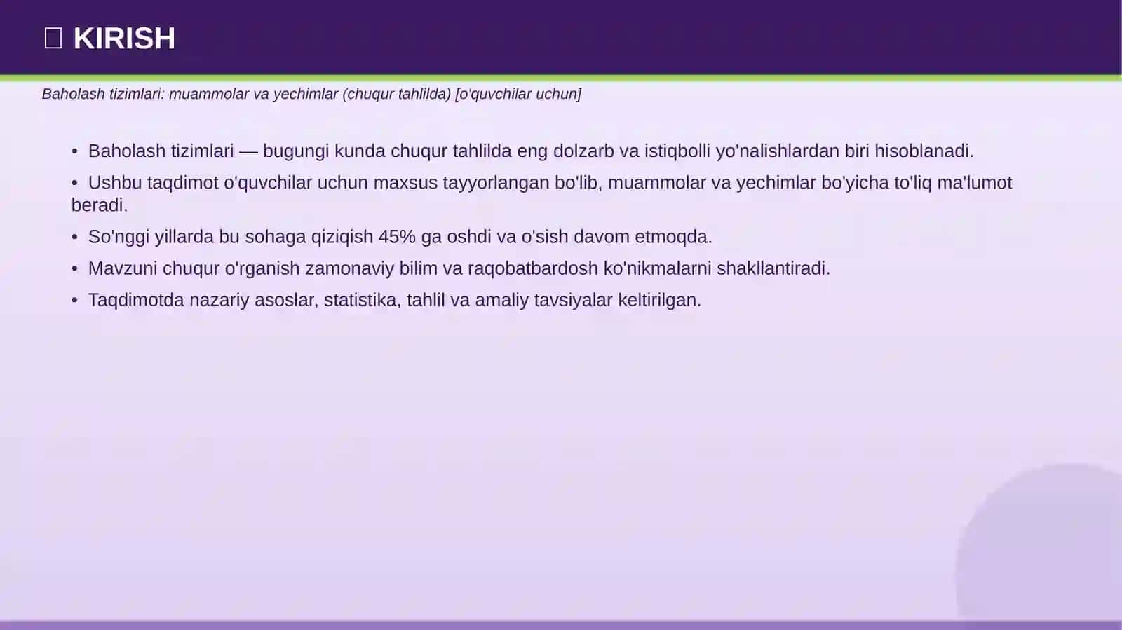 BAHOLASH TIZIMLARI 3
