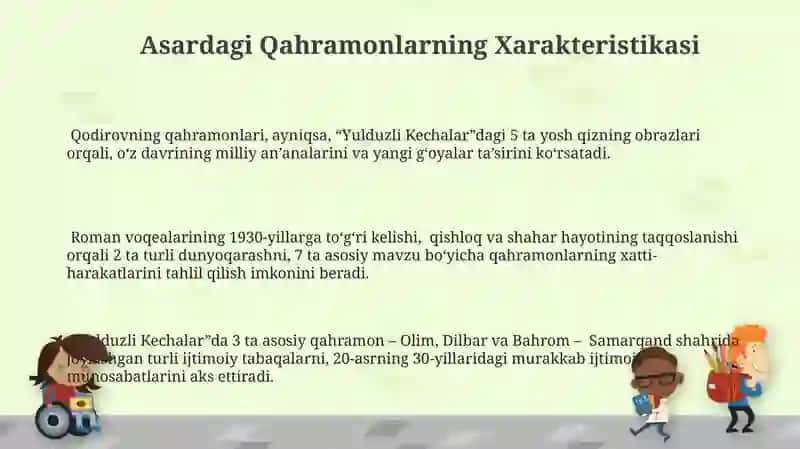 "Yulduzli Kechalar" Romanidagi Qahramonlarning Xarakteristikasi 3