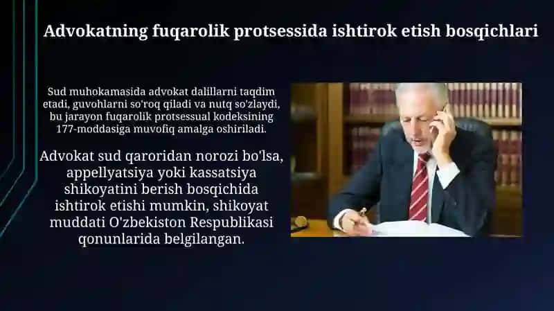 Advokatning fuqarolik sud ishlarini yuritishda vakil sifatidagi huquqiy maqomi 3
