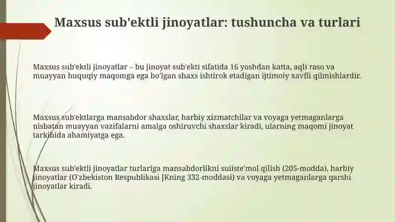 Maxsus sub'ektli jinoyatlar: tushuncha va turlari 3