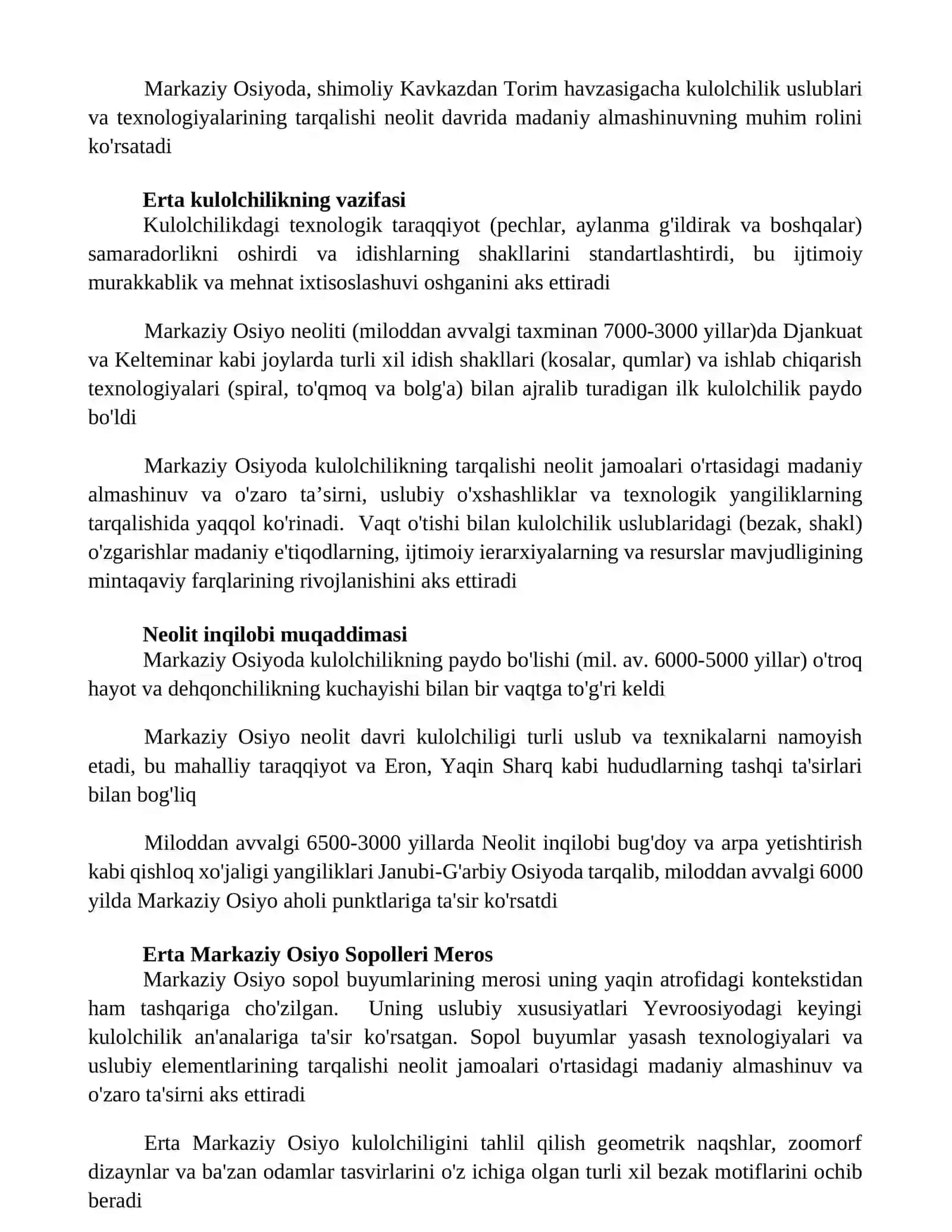 Neolit davri revolutsiyasi va Orta Osiyo hududida ilk kulolchilikning paydo bolishi 3