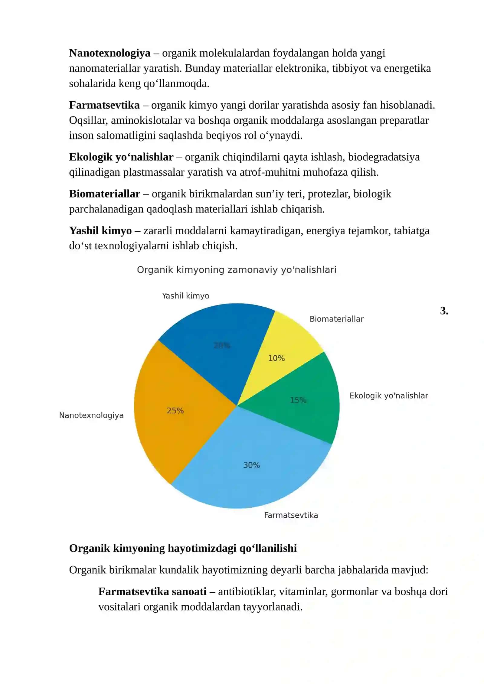 ORGANIK KIMYONING ZAMONAVIY YO‘NALISHLARI VA HAYOTIMIZDAGI O‘RNI 3
