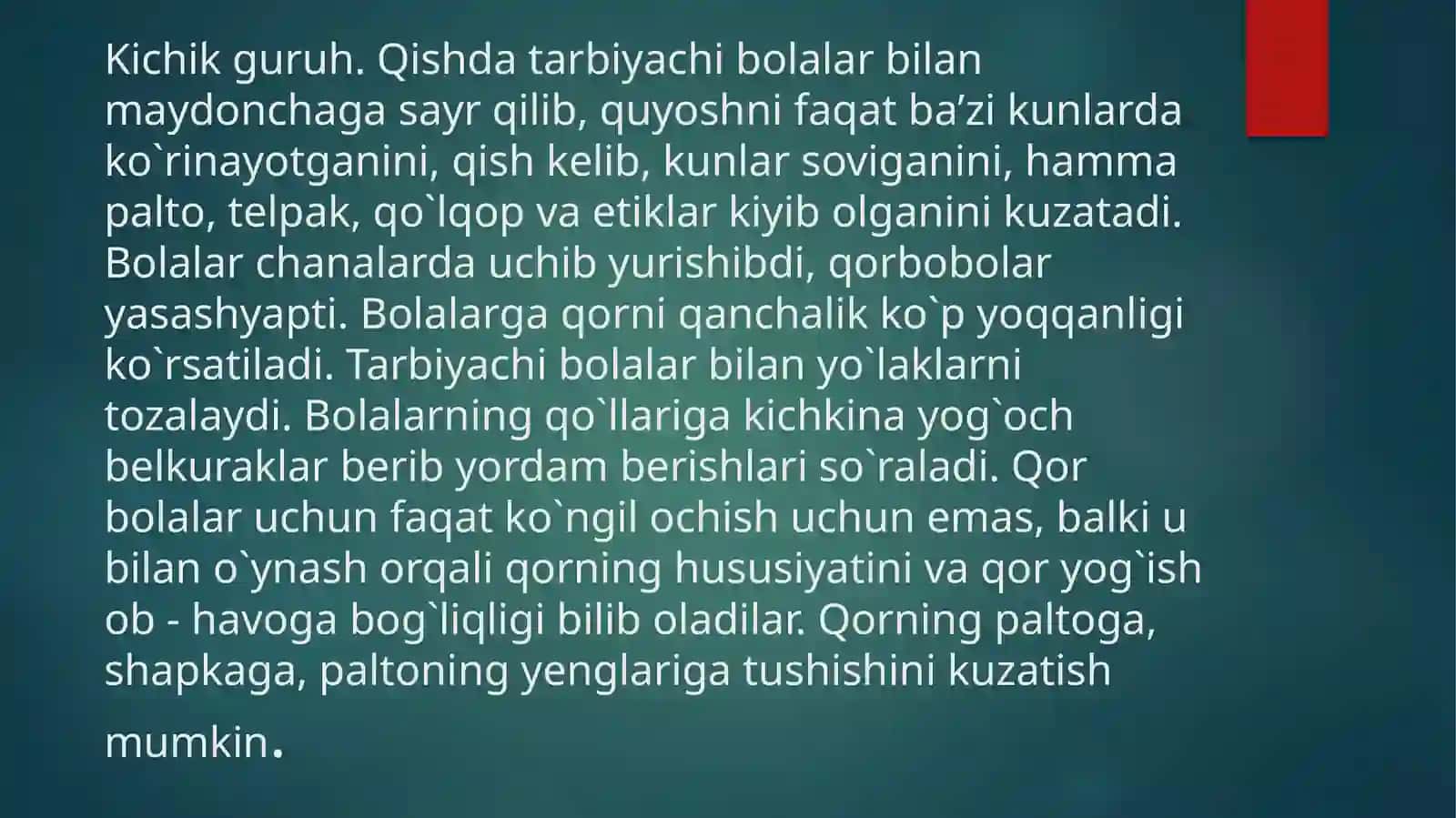 MTTda Qish manzara, qorning xususiyati haqida suhbat o'tkazish 3