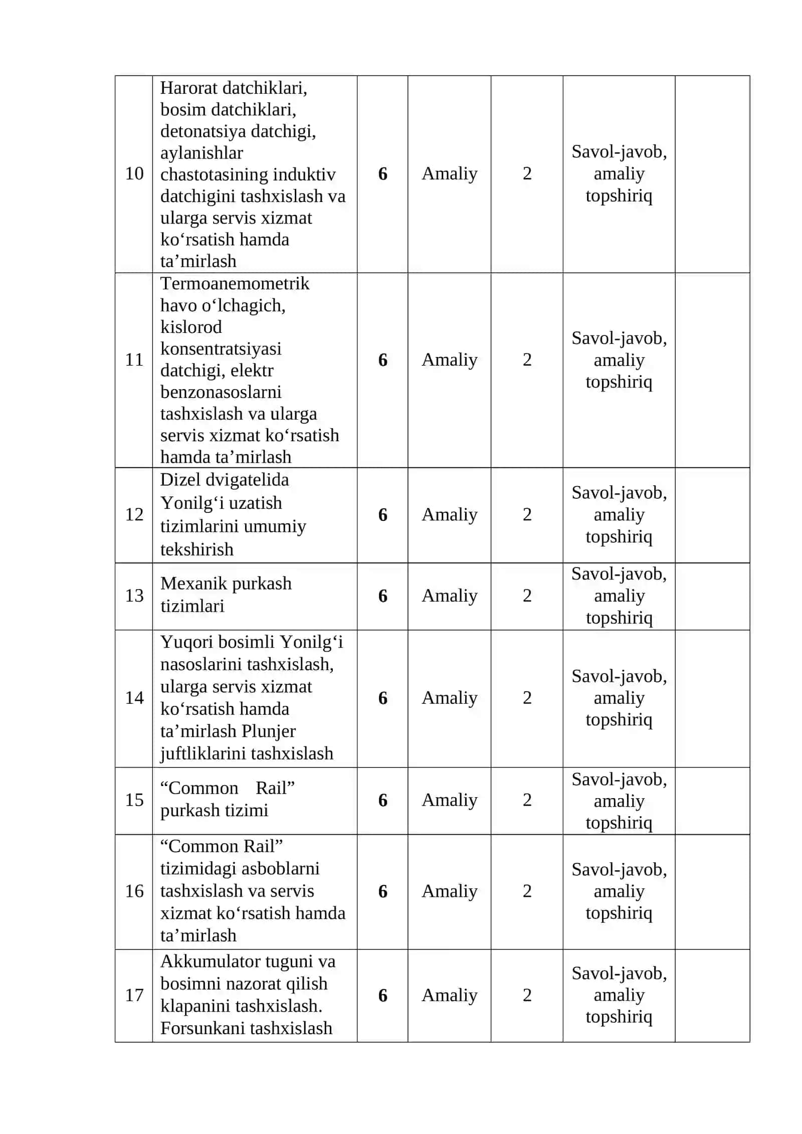 Yonilg‘i ta'minlash servis xizmat ko‘rsatish va ta’mirlash ishlari o‘quv amaliyoti 3