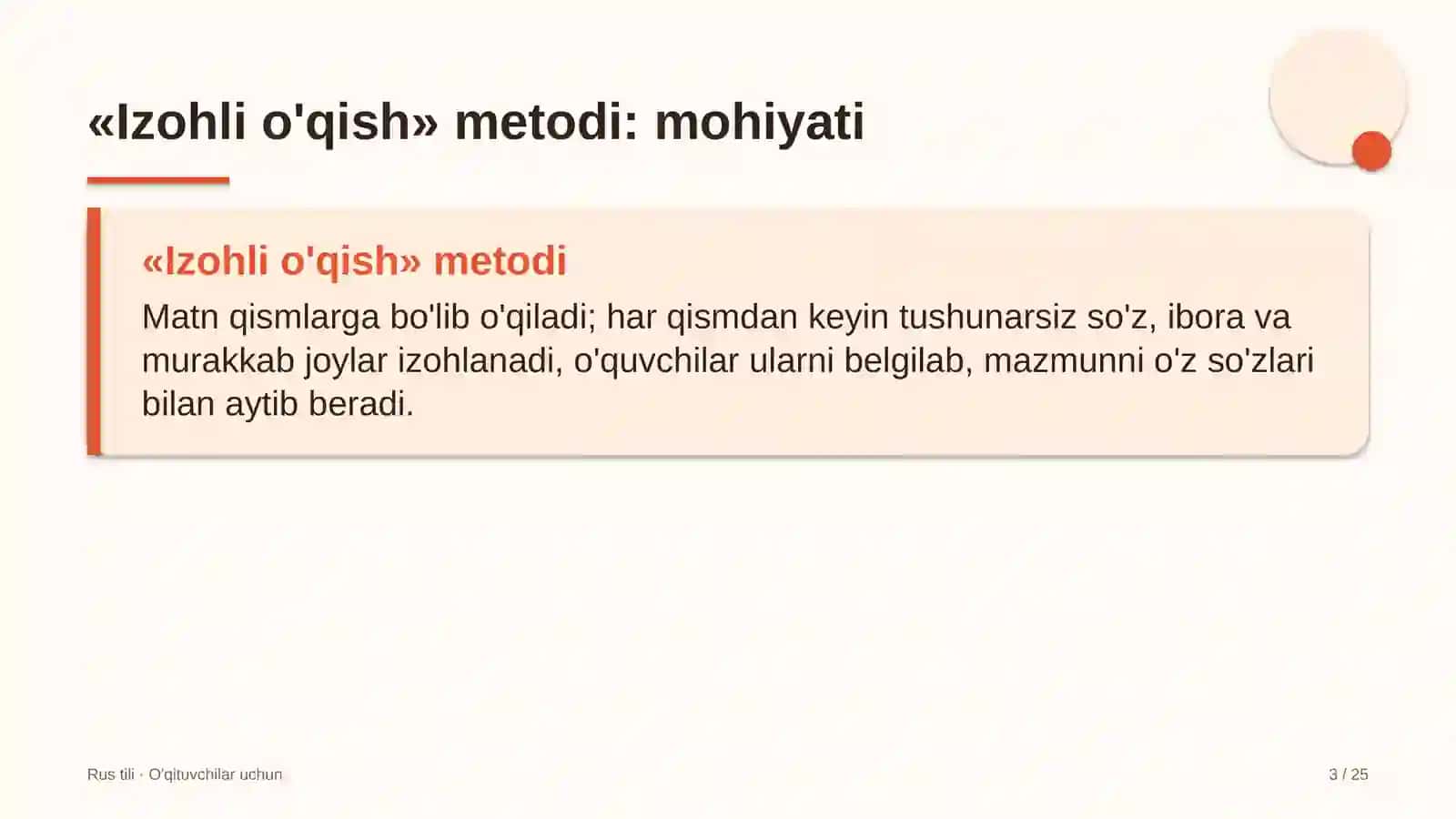 rus tili darslarida izohli o'qish metodidan foydalanish 2679 3