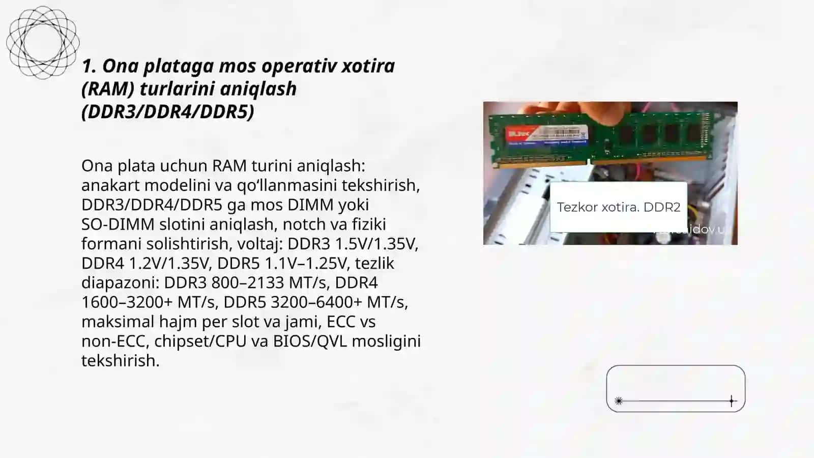 Ona platga operativ xotira oʻrnatish texnik xizmat koʻrsatish 3