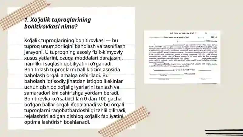 Xoʻjalik tuproqlarni bonitirovkalash xaritasi bilan tanishish 3