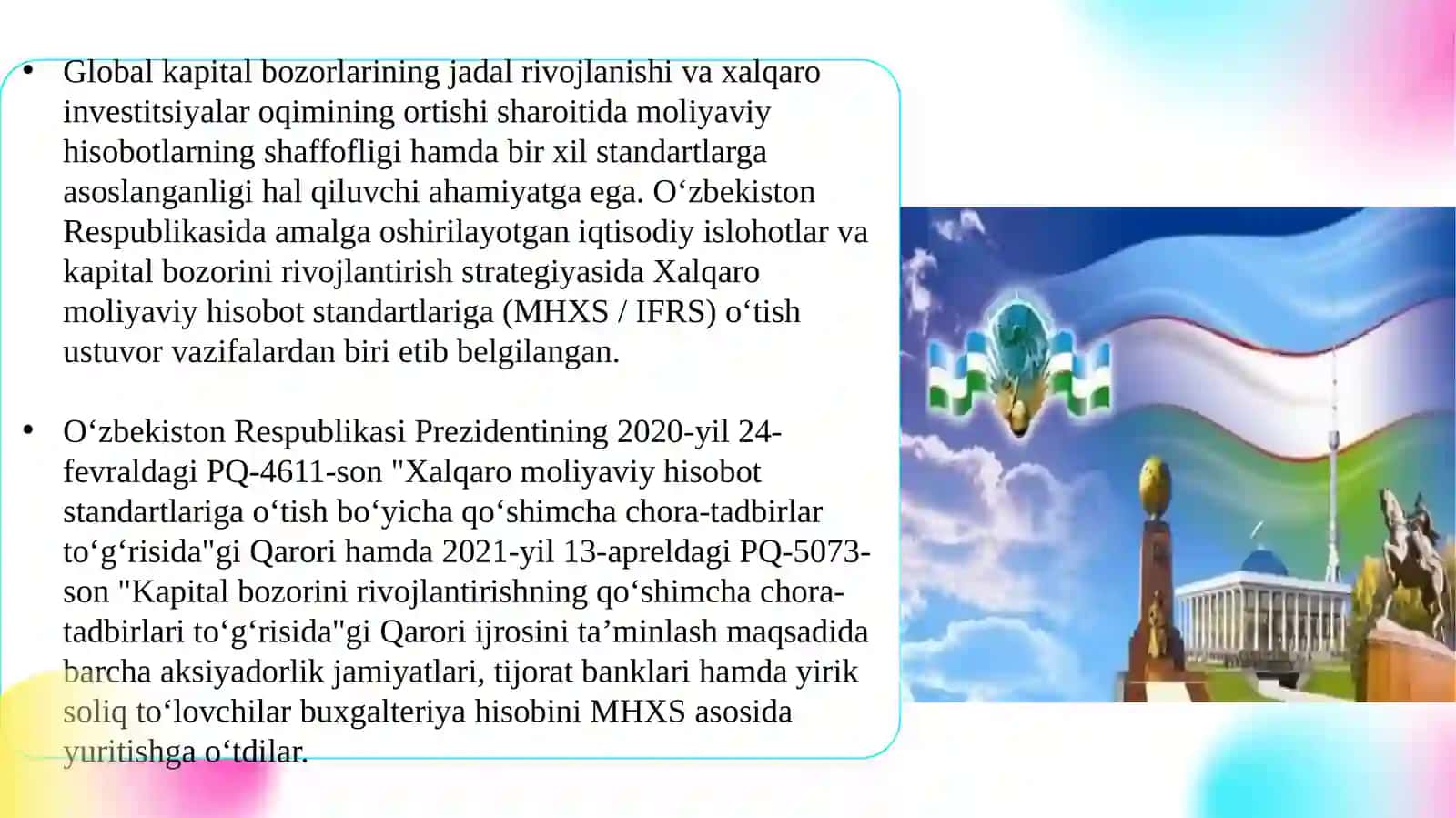 MHXS (IFRS) standartlari bo‘yicha moliyaviy instrumentlar va aksiyalarni hisobotlarda oshkor qilish amaliyoti 3