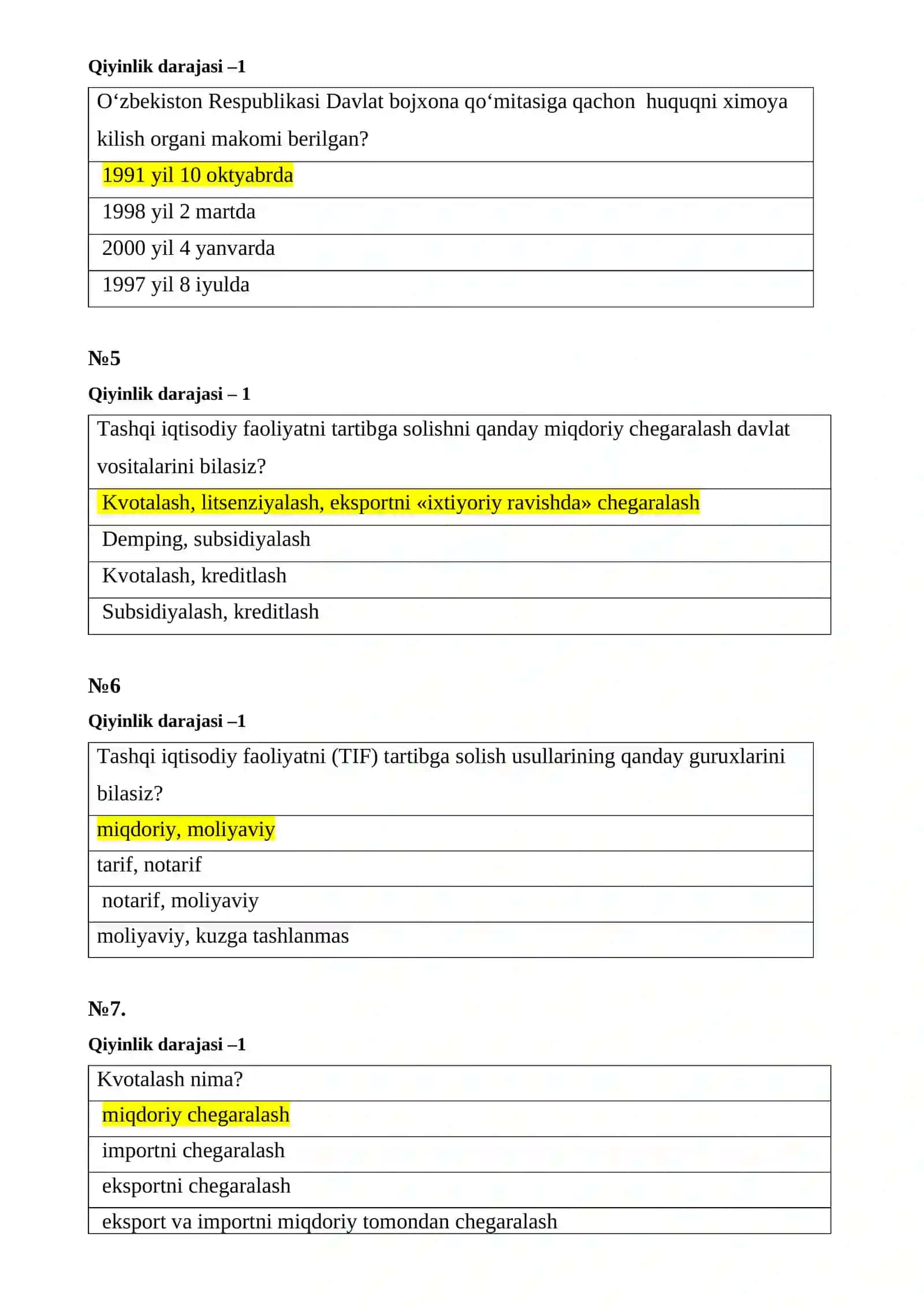 BOJXONA IDORALARIGA ISHGA KIRISH test SAVOL-JAVOBLARI 3