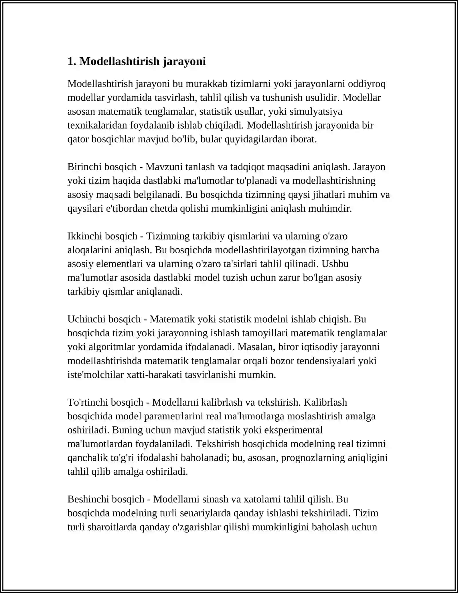MODELLASHTIRISH NATIJALARINI OLISH VA TALQIN QILISH 3