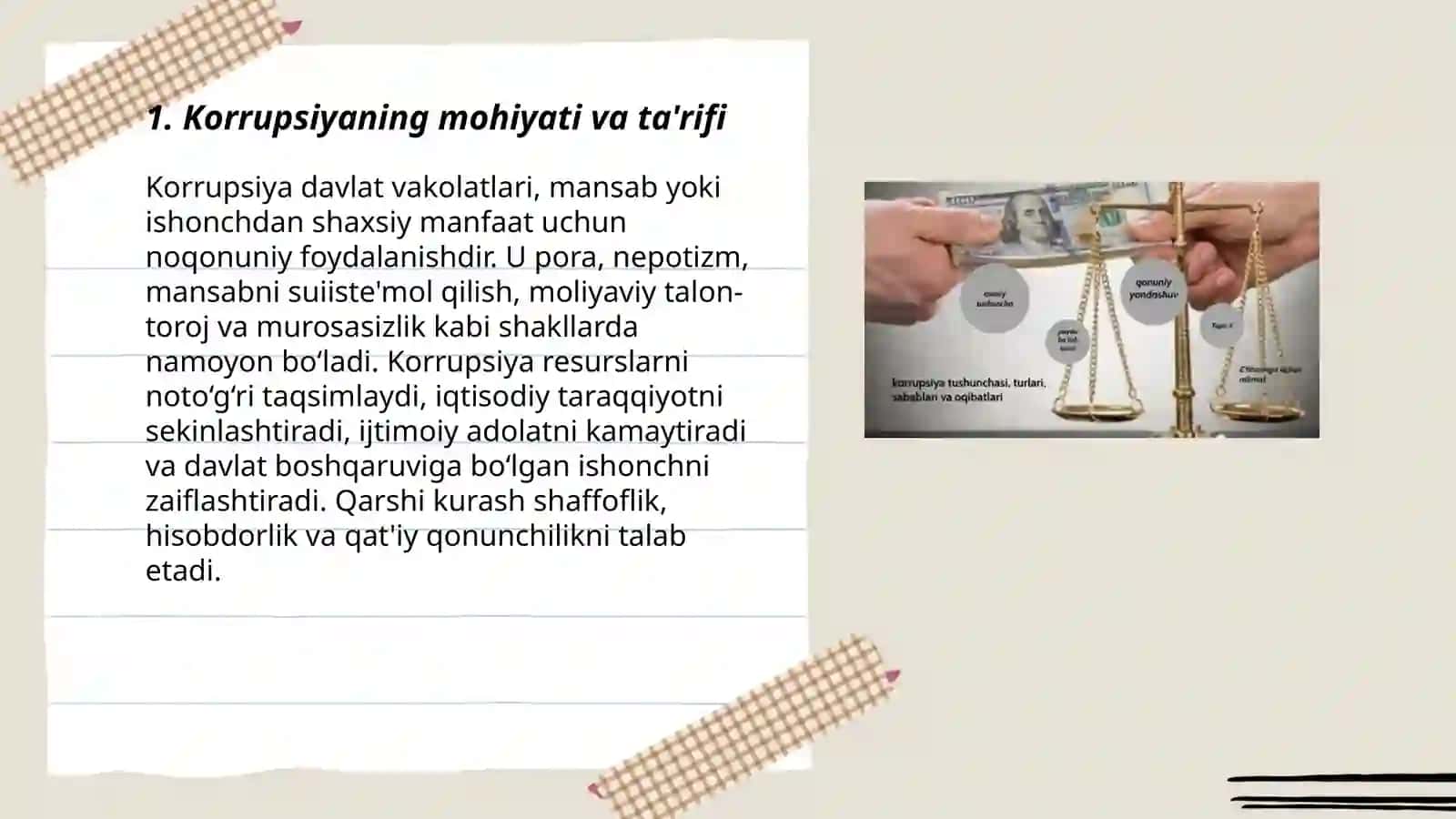 Korrupsiyaning mohiyati va uning oqibatlari Viktorina 3