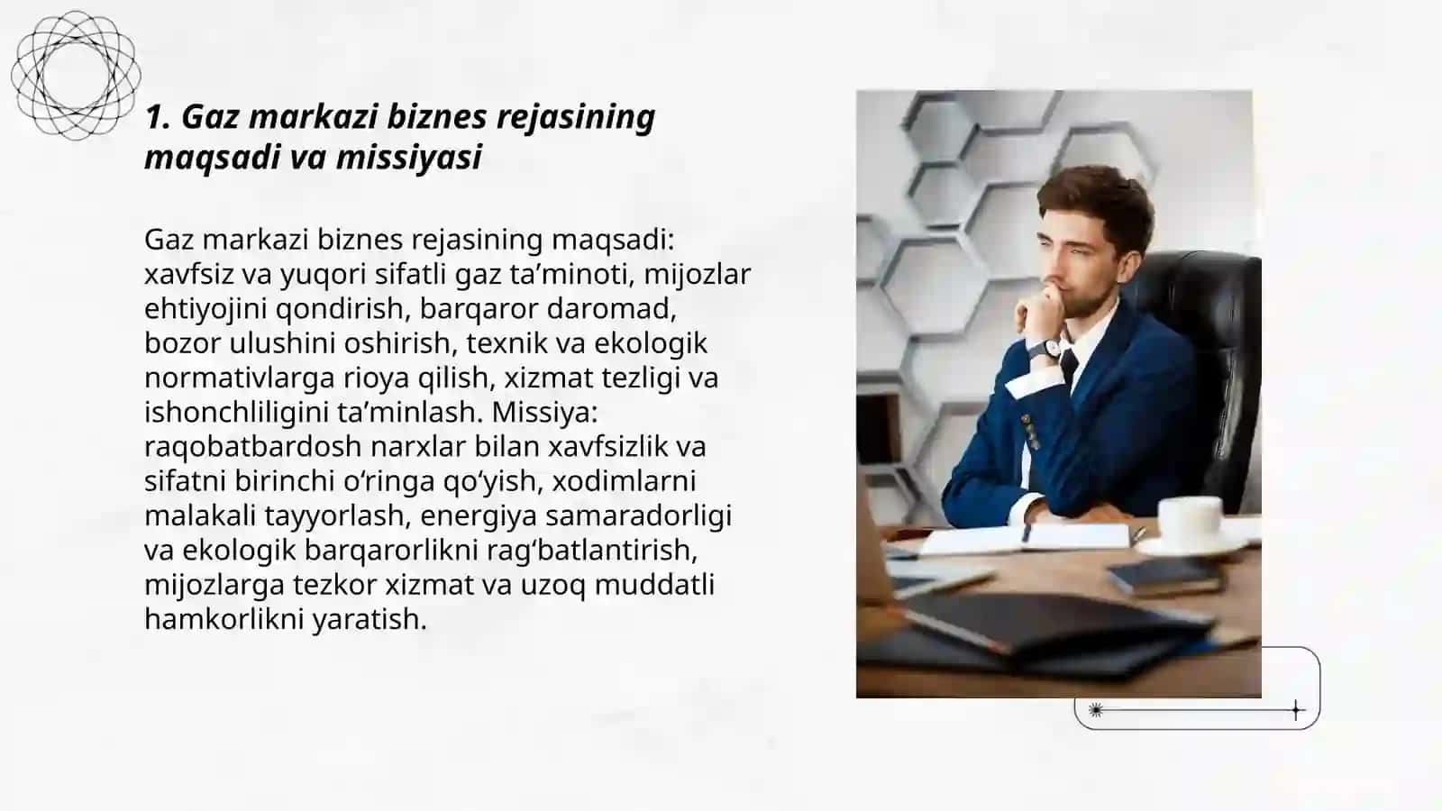 Gaz markazi biznes rejasining maqsadi va missiyasi 3