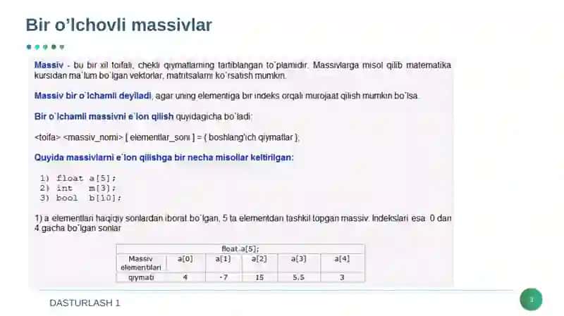 BIR O’LCHOVLI  MASSIVLAR 3