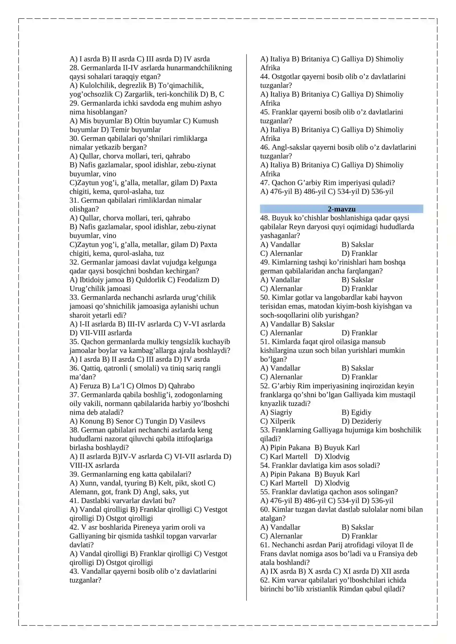 7-Sinf jahon tarixidan mavzulashgan testlar 1470 ta 3