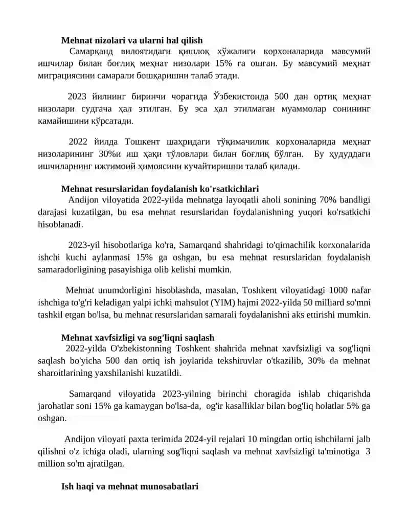 Mehnat munosabatlari va mehnat resurslaridan foydalanish ko’rsatkichlari 3