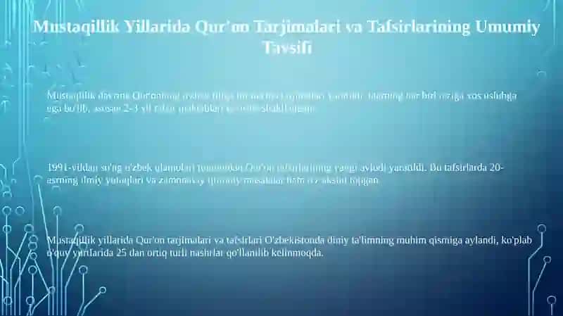 Mustaqillikyillarida Qur'onning o'zbek tiligatarjima va tafsirlari 3