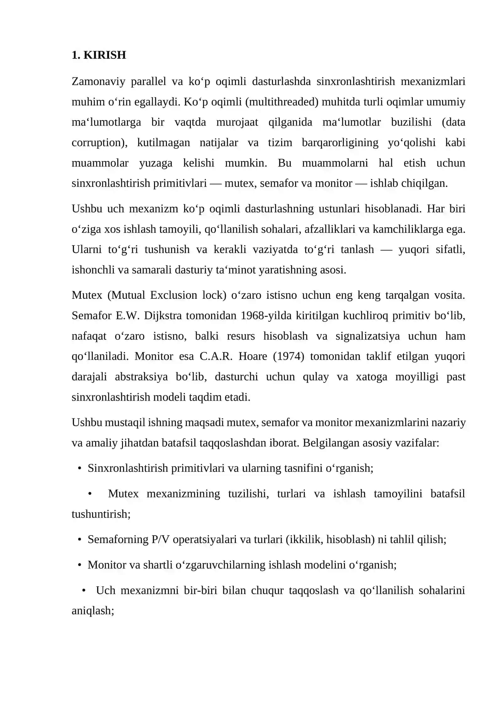 Mutex, Semaphore va Monitor mexanizmlarining taqqoslanishi 3